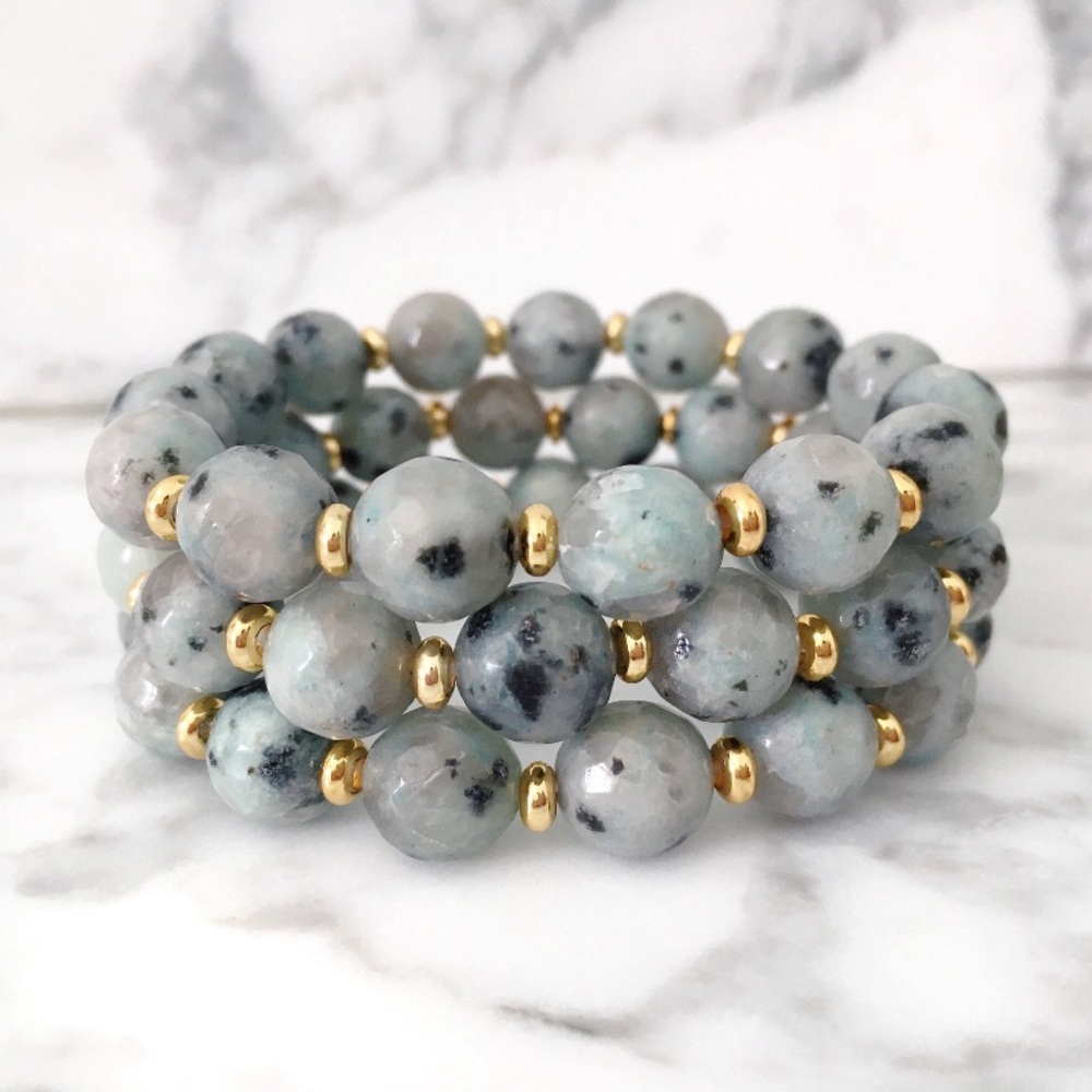 Sesame jasper beaded stretch bracelet